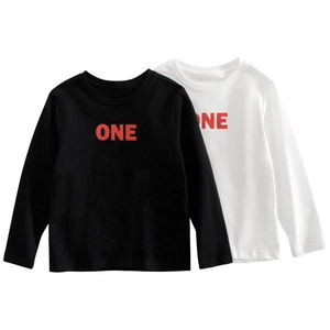 Kids Cotton Long Sleeve T-Shirt Korean Casual Letter Print Round Neck Base Layer Top For Boys Girls Teens