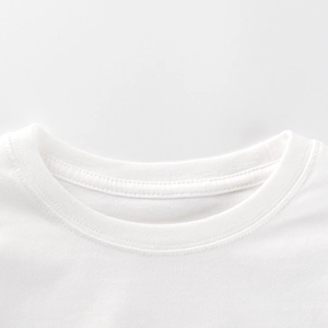 Classic white crew neck kids T-shirt with high-quality ribbed collar and dual-stitching