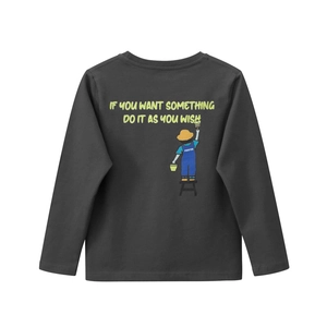 Dark grey long sleeve boy t-shirt with yellow street art painter print on back