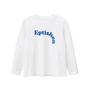 T-shirt blanc à manches longues en coton minimaliste avec imprimé Eptishon bleu