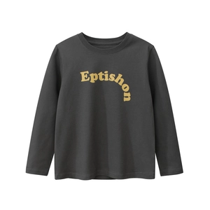 T-shirt manches longues enfant gris foncé en coton avec imprimé Eptishon jaune sur blanc