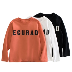 Boys Casual Cotton Long Sleeve T-Shirt Letter Print Crew Neck Top For Kids Teens Comfortable Breathable Spring Autumn Wear