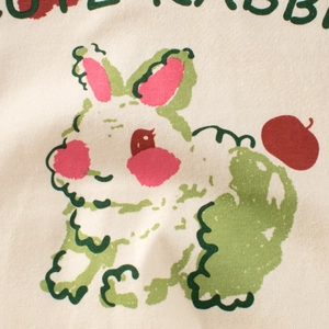 Girl's beige cotton t-shirt featuring a cute rabbit print and CUTE RABBIT lettering