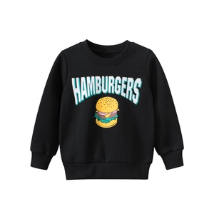 Felpa Da Bambina Foderata In Pile Misto Cotone Girocollo Stampa Hamburger Pullover Retro Streetwear Per Bambini