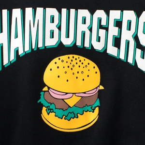 Felpa nera per bambini con stampa hamburger vintage americano sulla parte anteriore