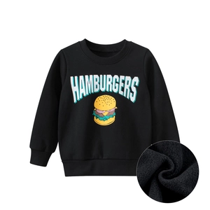 Felpa nera foderata in pile per bambina con stampa grafica di hamburger vintage gialla