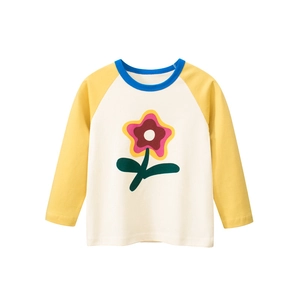 Girls Long Sleeve T-Shirt Pure Cotton Raglan Sleeve Contrast Color Floral Print Casual Top For Toddler Kids