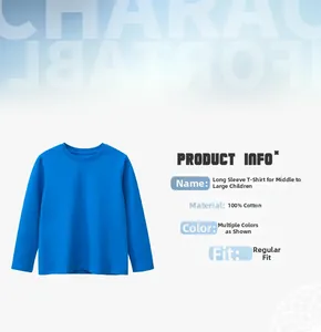 Detail view of solid bright blue long sleeve kids t-shirt made of 100% pure cotton fabric