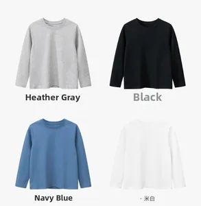 Detail view of cotton long sleeve t-shirts in grey, black, navy, and cream white colors