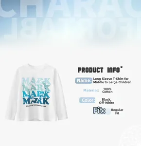 Vue détaillée du t-shirt manches longues en coton pour enfants avec imprimé bleu