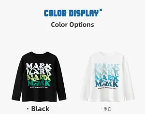 Détail de t-shirts enfants à manches longues noir et blanc cassé avec imprimés MARK