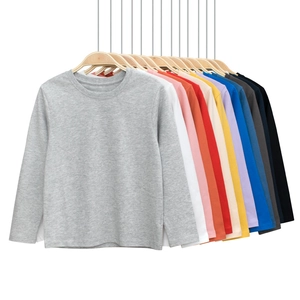 Kids 100% Cotton Long Sleeve T-Shirt Basic Solid Color Round Neck Top For Boys Girls Youth Casual Everyday Undershirt