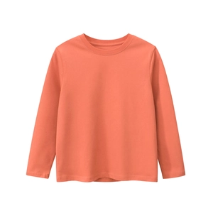 Kids coral orange long sleeve t-shirt, casual solid color cotton tee for boys and girls