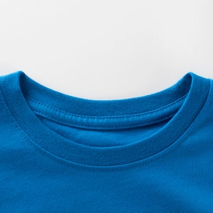 Navy blue long sleeve t-shirt for kids showing ribbed crew neck and premium cotton texture
