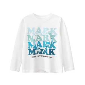 T-shirt blanc à manches longues pour garçons avec imprimé lettre MARK dégradé