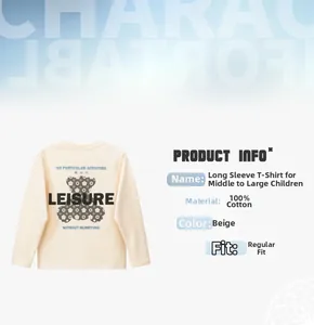 Détail d'un t-shirt à manches longues beige 100% coton pour enfant avec imprimé ours