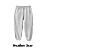 Detail of heather grey kids sweatpants featuring cartoon bear print and elastic waistband