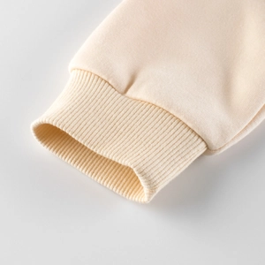 Sweat à capuche beige doublé polaire pour fille avec poignets côtelés et tissu doux