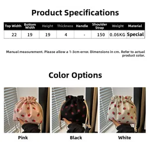 Tableau des tailles pour sac en velours côtelé avec motif fraise et détails de sangle