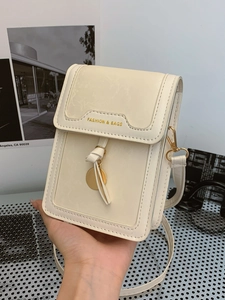 Trendy Women Mini Crossbody Mobile Phone Bag PU Leather Vertical Square Small Shoulder Bag With Cute Plush Monster Charm