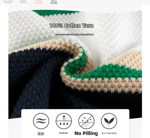 Close-up of skin-friendly 100% cotton knit fabric with colorful striped texture