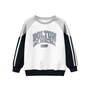 Kids Fleece Lined Sweatshirt Cotton Blend Color Block Pullover American Collegiate Letter Print Long Sleeve Warm Casual