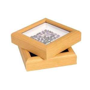 Square wooden shadow box frame featuring a crystal gemstone tree on white background