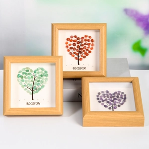 Heart Shape Crystal Stone Tree Picture Frame Blossom Minimalist Wood Shadow Box Home Decor Tabletop Gift Ornament