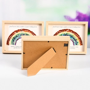Rainbow gemstone crystal wood picture frame set with front and back kickstand view