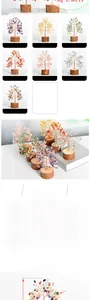 Detailed view of handmade crystal tree with solid wood base and colorful 5-8mm gemstones
