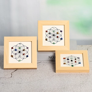 Flower Of Life Crystal Grid Wood Frame Decor Sacred Geometry Natural Stones Chakra Healing Meditation Spiritual Gift