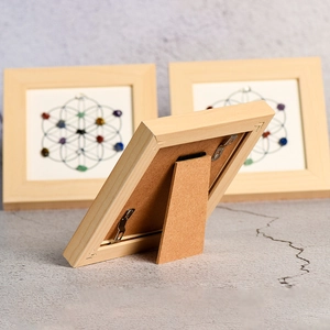 Flower of Life wooden frame with healing crystal stones for home tabletop decor
