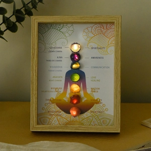 7 Chakra stone crystal light frame with meditation art and natural healing gemstones
