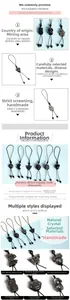 Detail of silver sheen obsidian phone charms with assorted hand-carved animal shapes