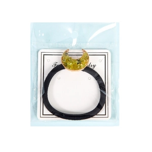 Élastique à cheveux en cristal en forme de lune avec pierres vertes sur bandeau noir