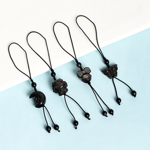 Natural silver obsidian pendants set including moon and butterfly hand-woven charms