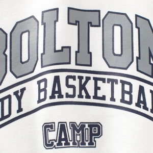 Kids fleece sweatshirt in white featuring vintage Bolton City Basketball Camp print