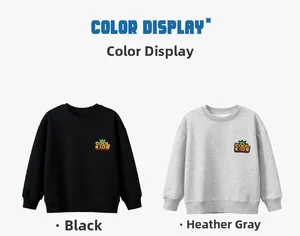 Flat lay of black and grey fleece sweatshirts with COOL KIDS embroidery detail