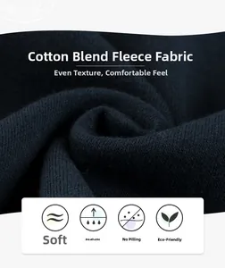 Macro view of navy blue cotton blend fleece fabric showing breathable and soft texture