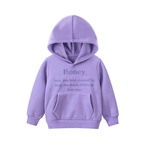 Felpa viola con cappuccio da bambina con ricamo 'Honey' e calda fodera in pile