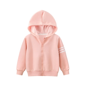 Veste à capuche en polaire rose pour filles avec zip et rayures blanches sur la manche