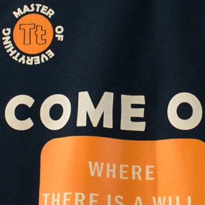 Detailed view of navy blue kids hoodie featuring premium graphic master print design