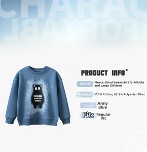 Détail d'un sweat à capuche polaire pour enfants bleu armée avec composition et imprimé ours