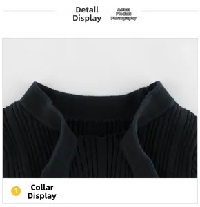 Close-up of black ribbed knit sweater neckline showing texture and quality fabric