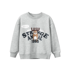 Boys Fleece Sweatshirt Cotton Blend Long Sleeve Crewneck Cartoon Deer Animal Print Casual Fall Winter Kids Outerwear