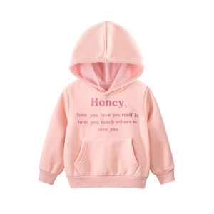 Felpa Con Cappuccio Ragazza Misto Cotone Foderata In Pile Ricamo Lettere Pullover Tasca Felpa Casual Calda Bambini