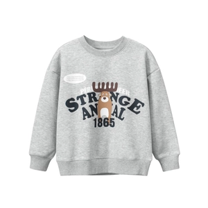 Classic grey fleece sweatshirt for kids featuring strange animal elk graphic print