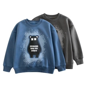 Sweatshirt en Polaire pour Enfants Ours Dessin Animé Col Rond Manches Longues Pullover Hiver Chaud Garçons Filles Streetwear Top