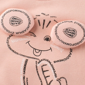 Pink fleece sweatshirt for girls with 3D ears and abstract cartoon smile print