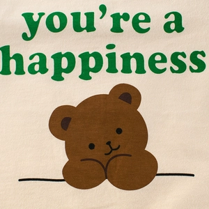 Kids long sleeve cream t-shirt featuring a cute brown bear and happiness print detail